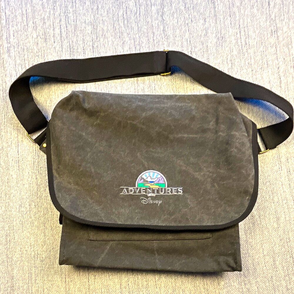 Adventures by Disney Waxed Canvas Messenger Bag Flap Crossbody Travel Grey Rare
